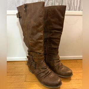 Brown Leather Knee-High Boots